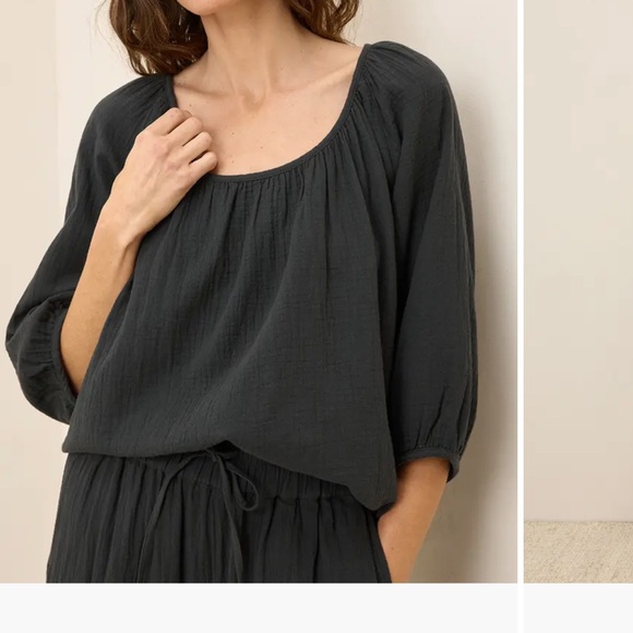 Pact Tops - Pact Charcoal Gray Size L Coastal Double Gauze Scoop Neck Top Blouse Shirt